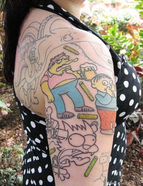 by taking it to the next level, and actually getting Simpsons tattoos. The Simpsons tattoo