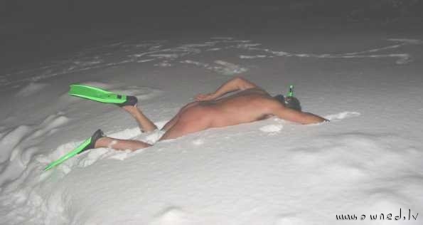 Nude snow swimming