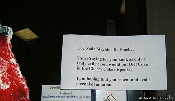To soda machine re-stocker