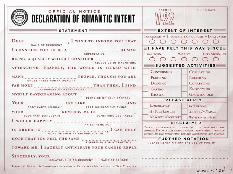 Declaration of romantic intent