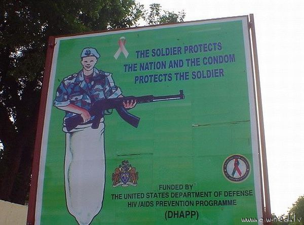 The condom protects the soldier
