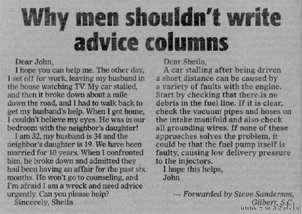 Why men shouldnt write advice columns