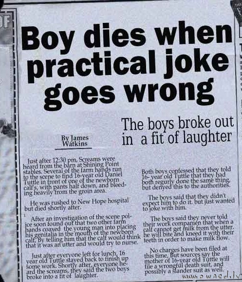 Boy dies when practical joke goes wrong