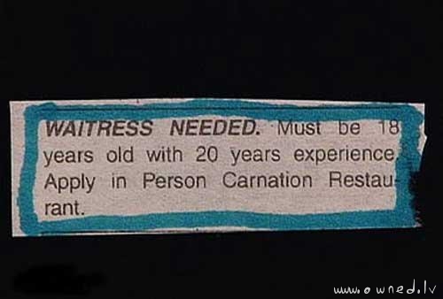 Waitress needed