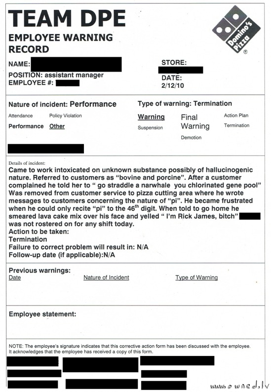 Employee warning record