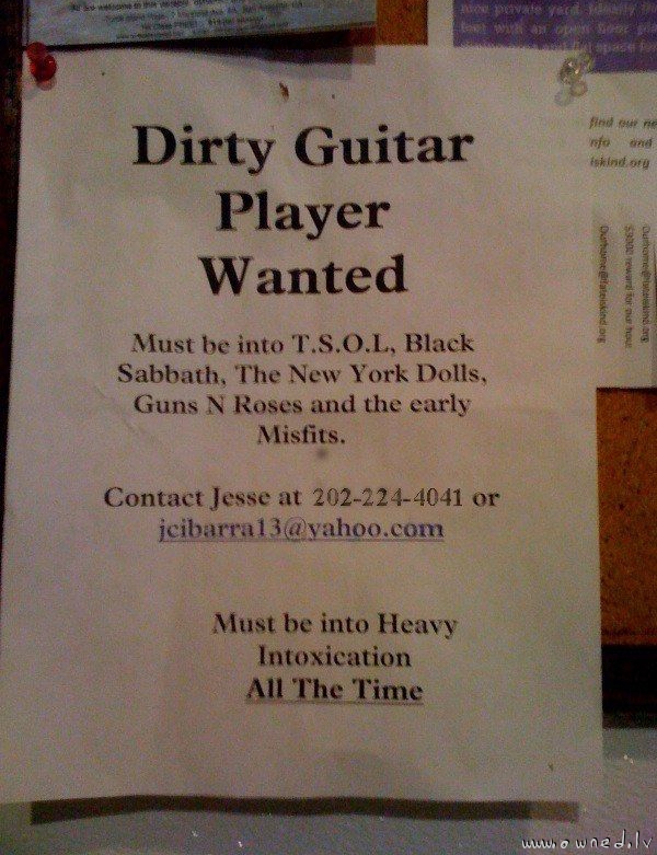 Dirty guitar player wanted