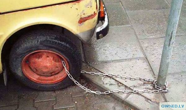 Car Chained for Safety
