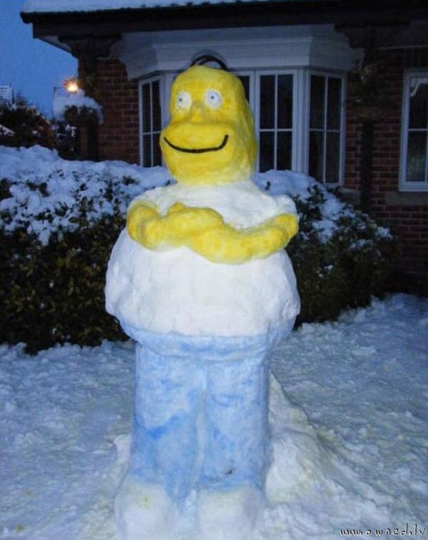 Homer Simpsons made of snow