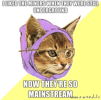 Hipster cat over miners