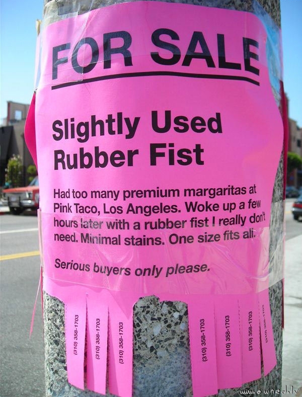For sale slightly used rubber fist