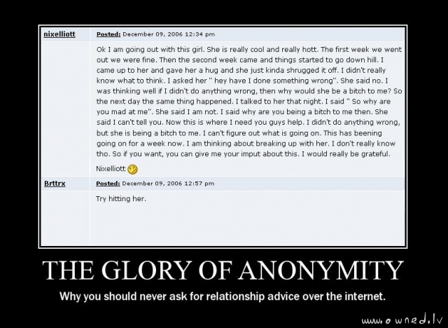 Never ask for a relationship advice over the internet