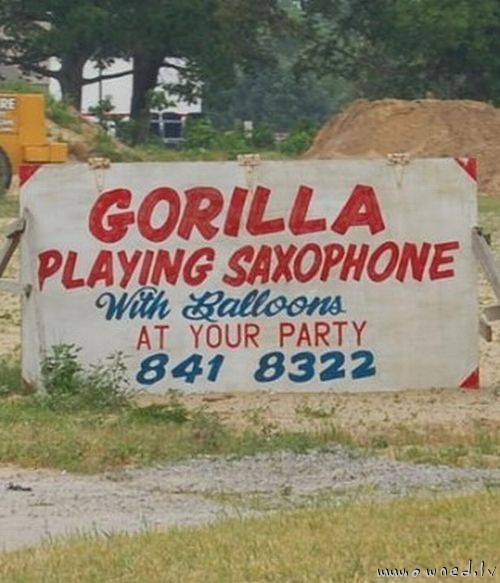 Gorilla playing saxophone at your party